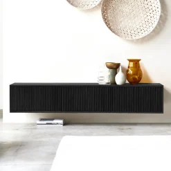 Hangend tv-meubel ribbel hout - Bodio Indigo