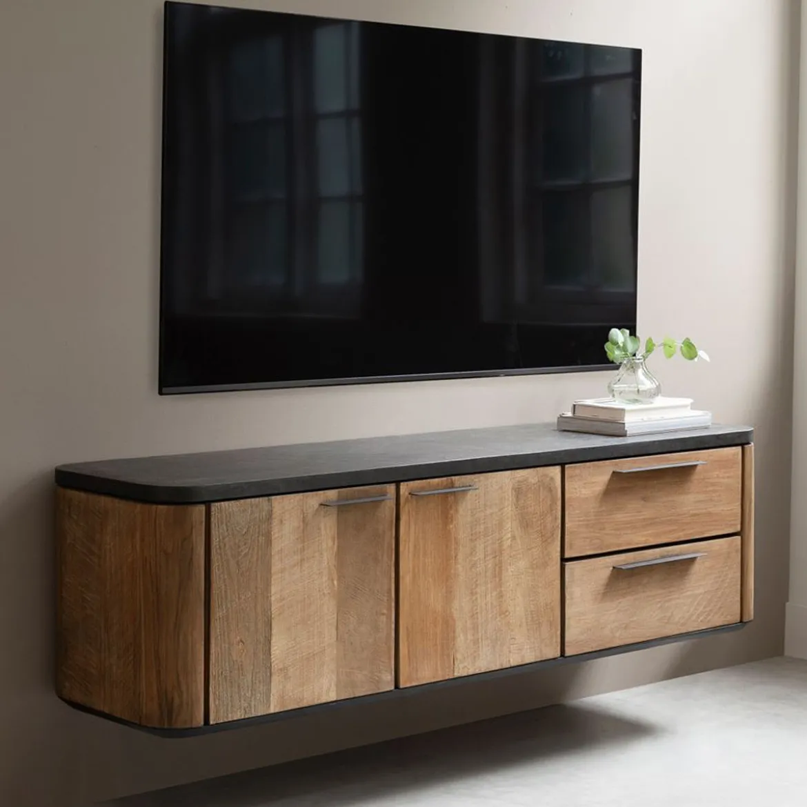 Hangend tv-meubel teak en mortex - DTP Home Soho
