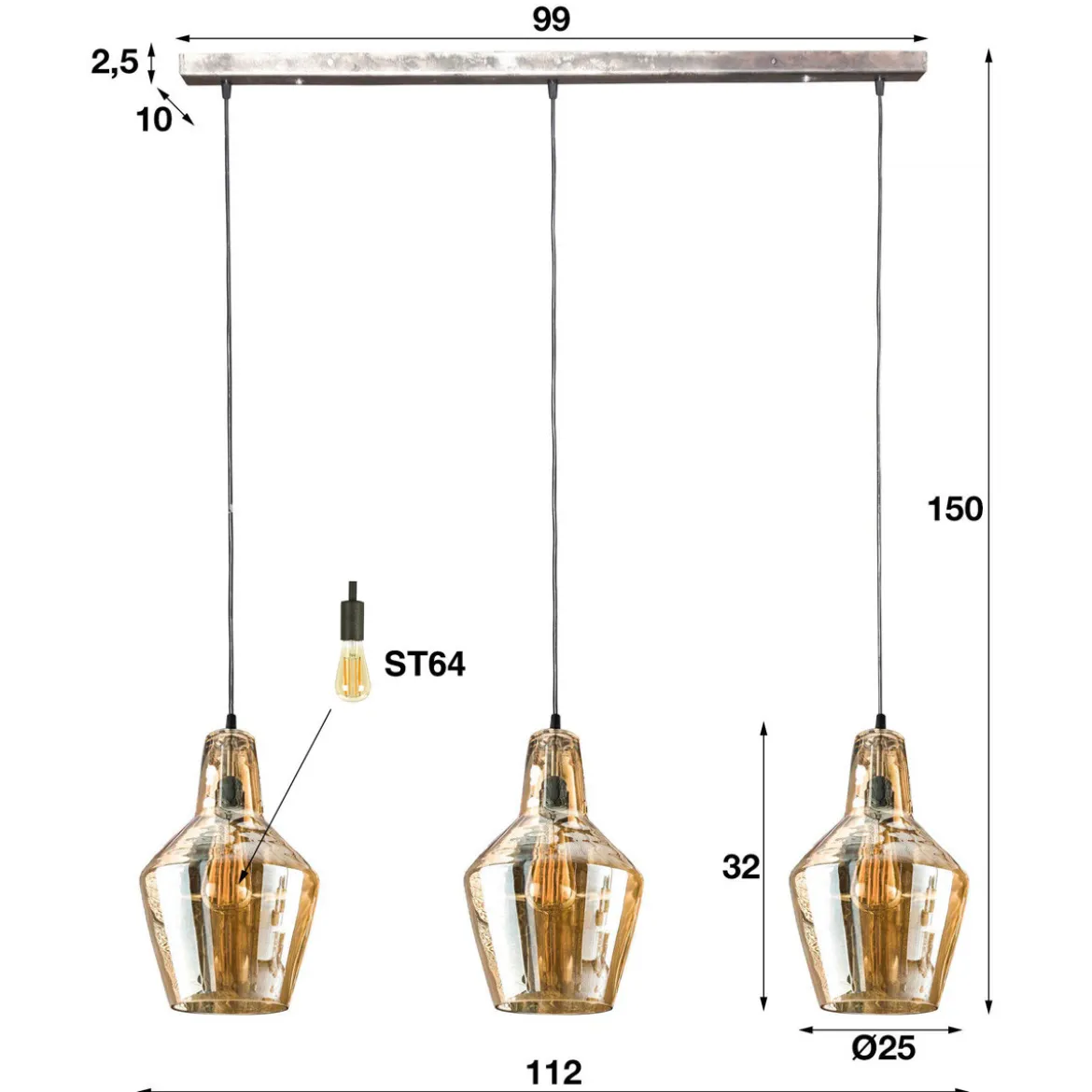Hanglamp glazen kegel - Santa Amber Glas