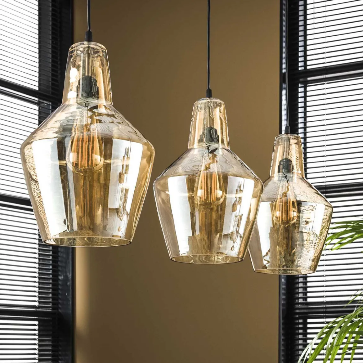 Hanglamp glazen kegel - Santa Amber Glas