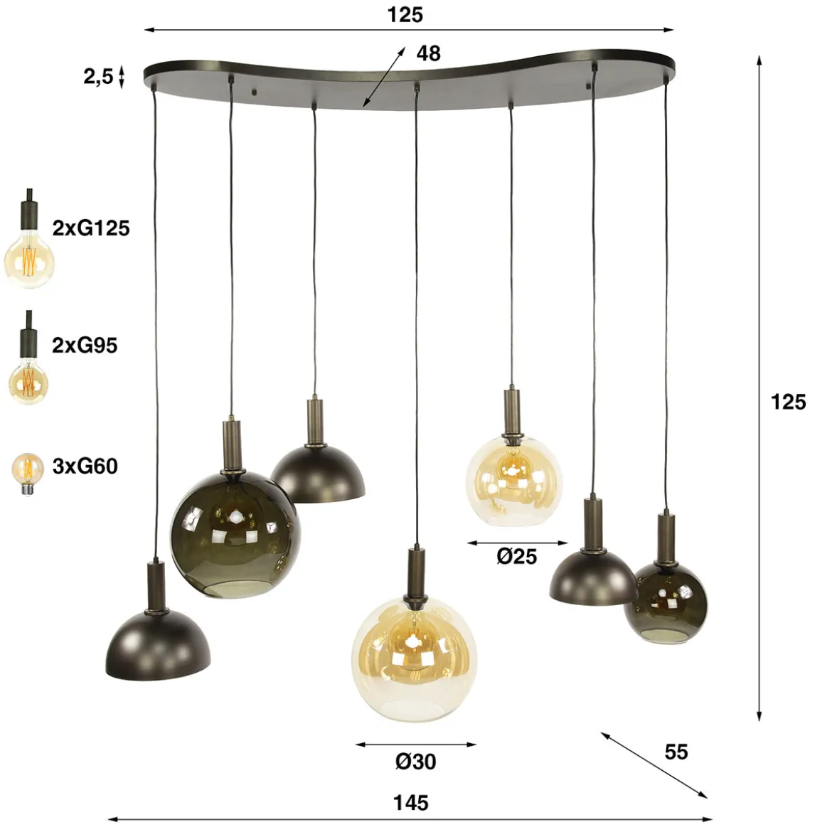 Hanglamp 4+3-lichts bruin - Santa Cluster