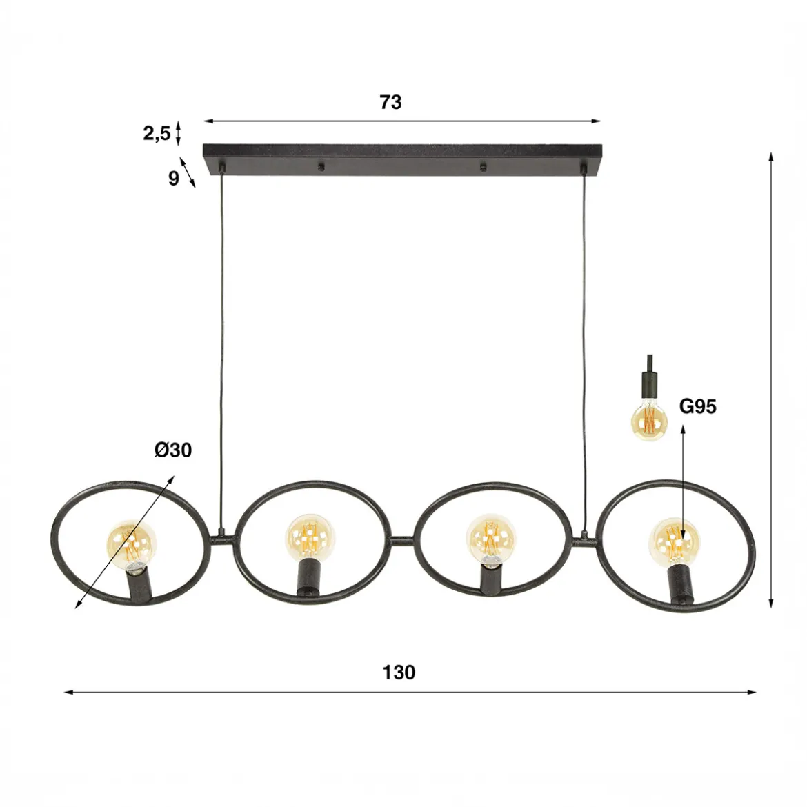 Hanglamp 4-lichts zwart - Santa Loop