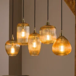Hanglamp met 5 amberkleurige kappen - Santa Dale