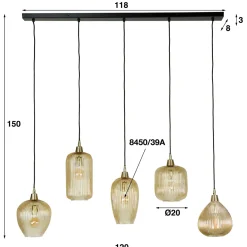 Hanglamp met 5 amberkleurige kappen - Santa Dale