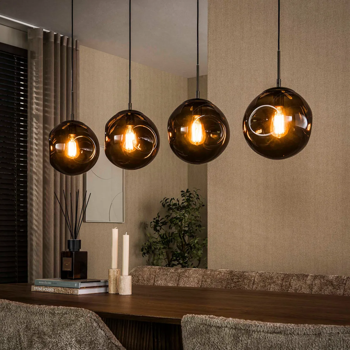 Hanglamp met 4 glazen bollen bruin - Santa Stellar