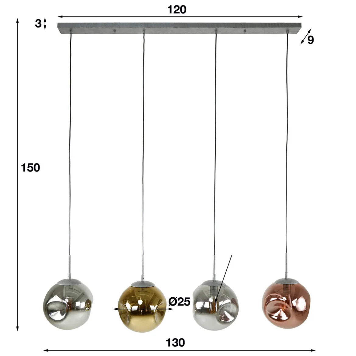Hanglamp met 4 glazen bollen - Santa Stellar