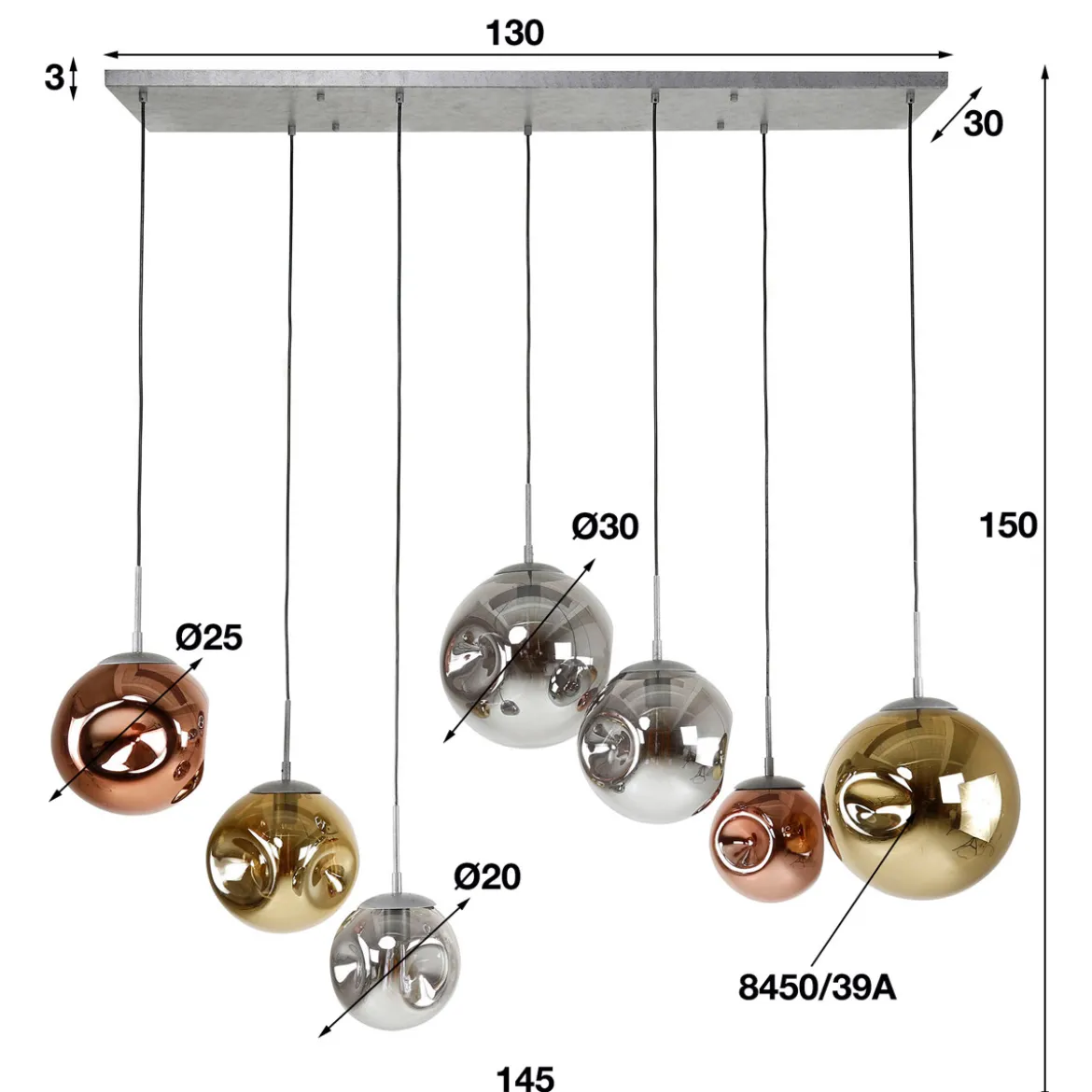 Hanglamp met 7 glazen bollen - Santa Stellar