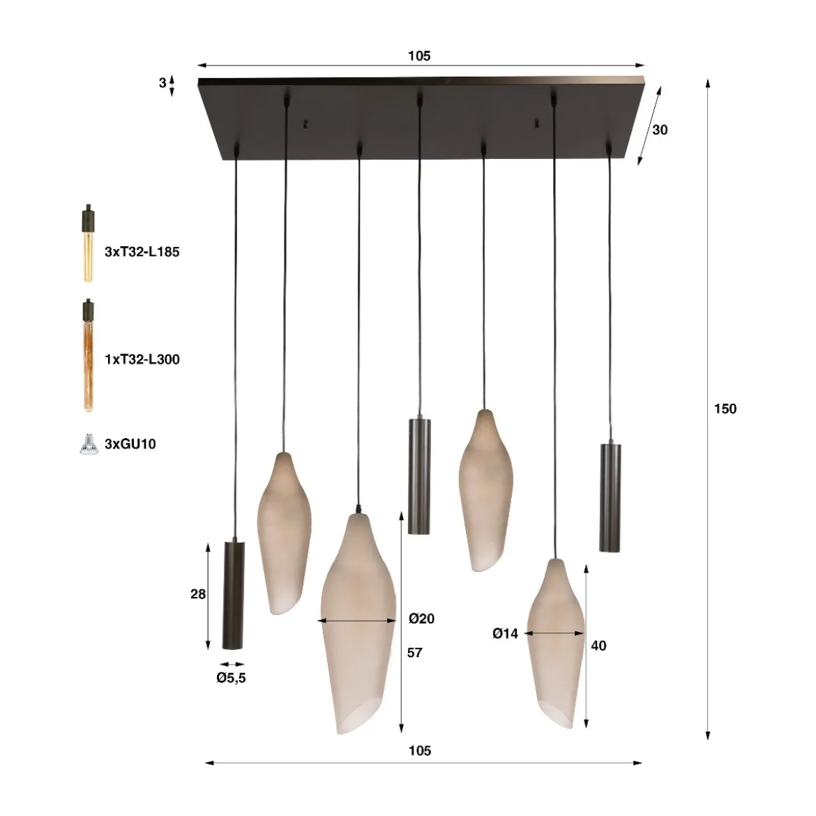 Hanglamp met organische glazen kappen - Santa Cocoon