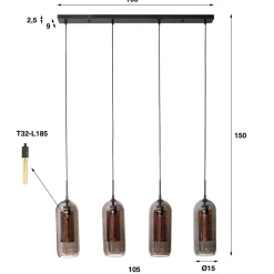 Hanglamp rookglas en geperforeerd staal - Santa Smoke Glass