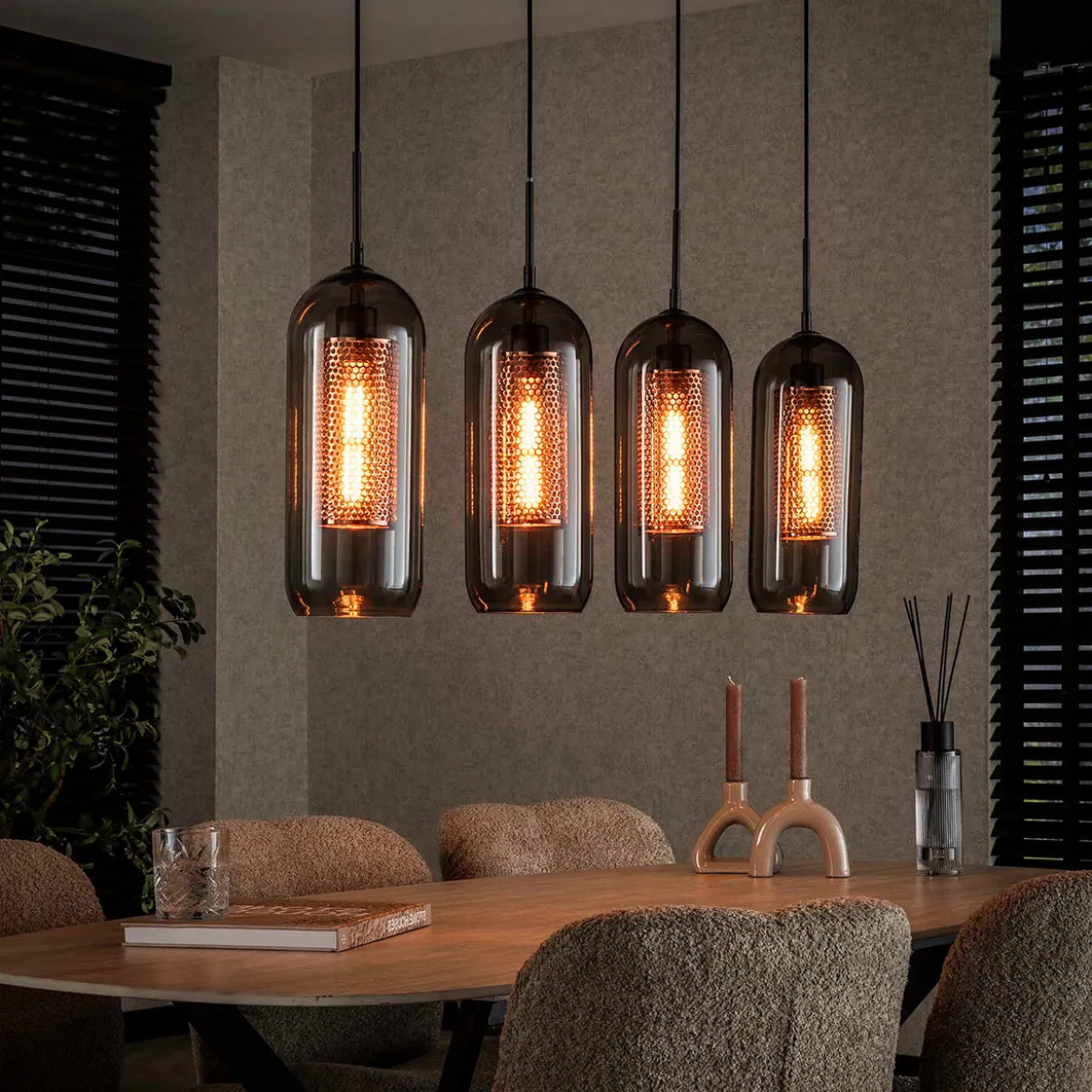 Hanglamp rookglas en geperforeerd staal - Santa Smoke Glass