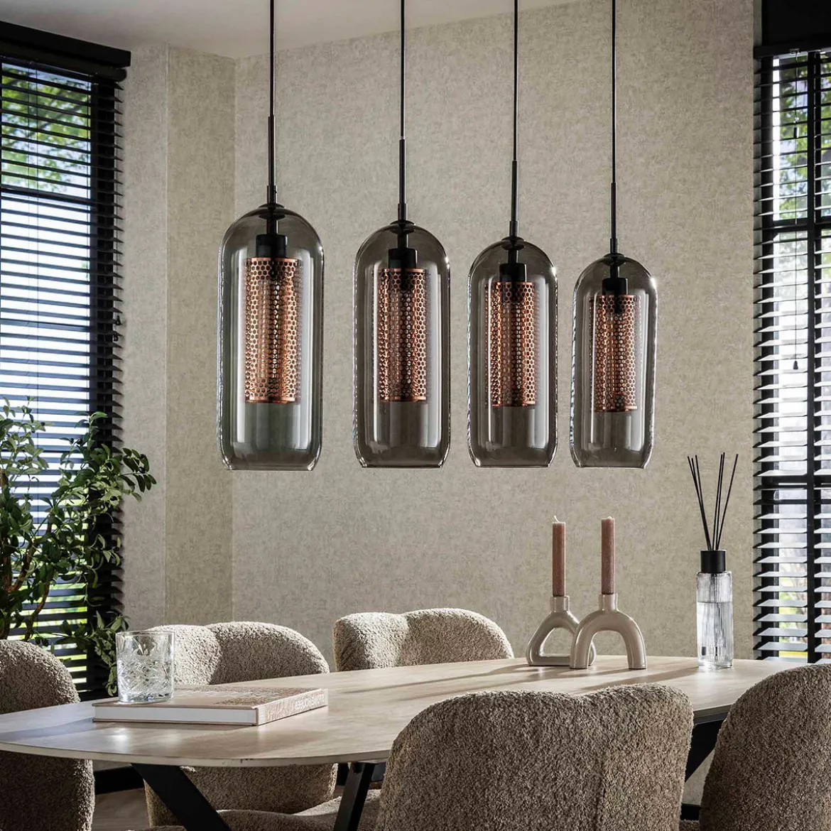 Hanglamp rookglas en geperforeerd staal - Santa Smoke Glass