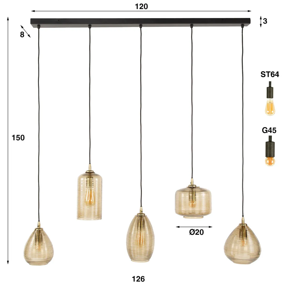 Hanglamp smoked bruin glas - Santa Stripe