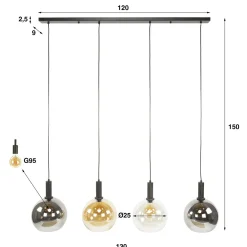 Hanglamp tricolore 4-lichts zwart - Santa Sfera