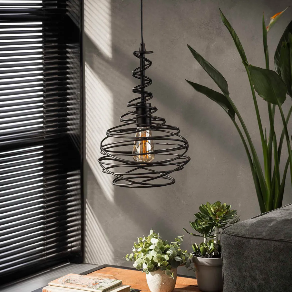 Hanglamp zwart staaldraad - Santa Spinn