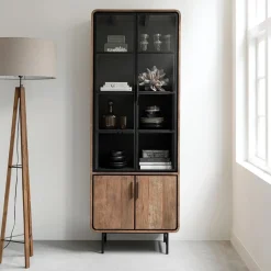 Hoge vitrine kast teak hout - DTP Home Evo