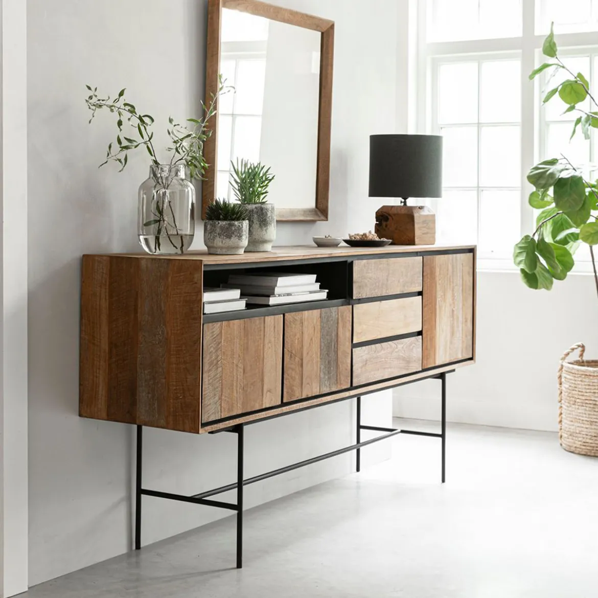 Hoog dressoir teak hout 200 cm - DTP Home Metropole