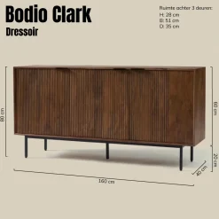 Houten dressoir met ribbel deuren - Bodio Clark