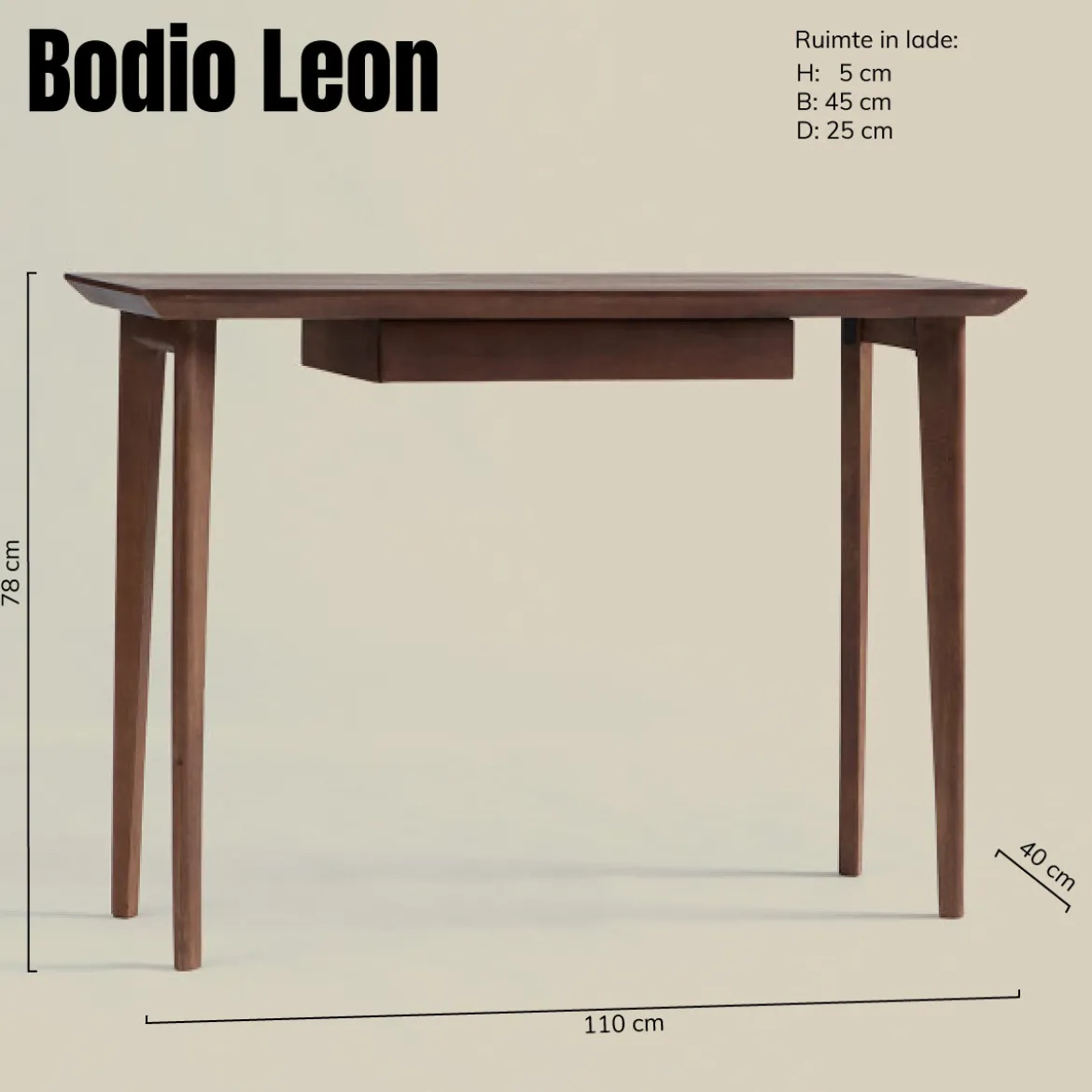 Houten kaptafel met lade vintage - Bodio Leon