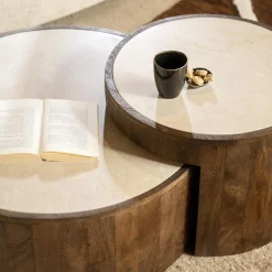 Hout en marmer salontafel set rond - Eleonora Hazel
