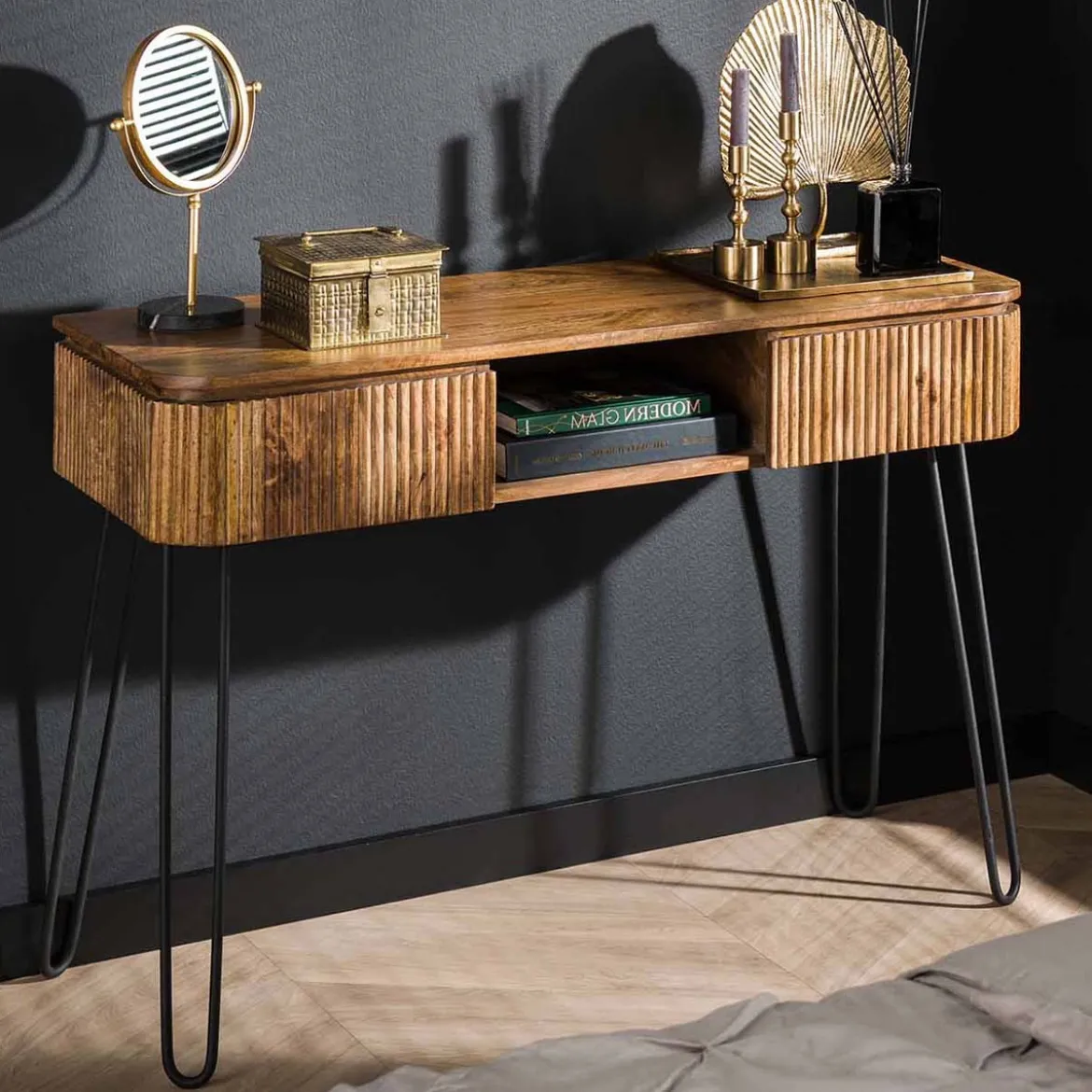 Houten sidetable met ribbels - Giani Wave