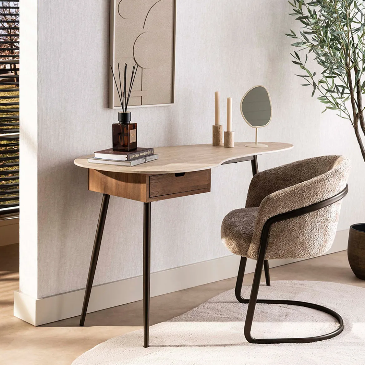 Kaptafel met travertinlook blad - Giani Travino
