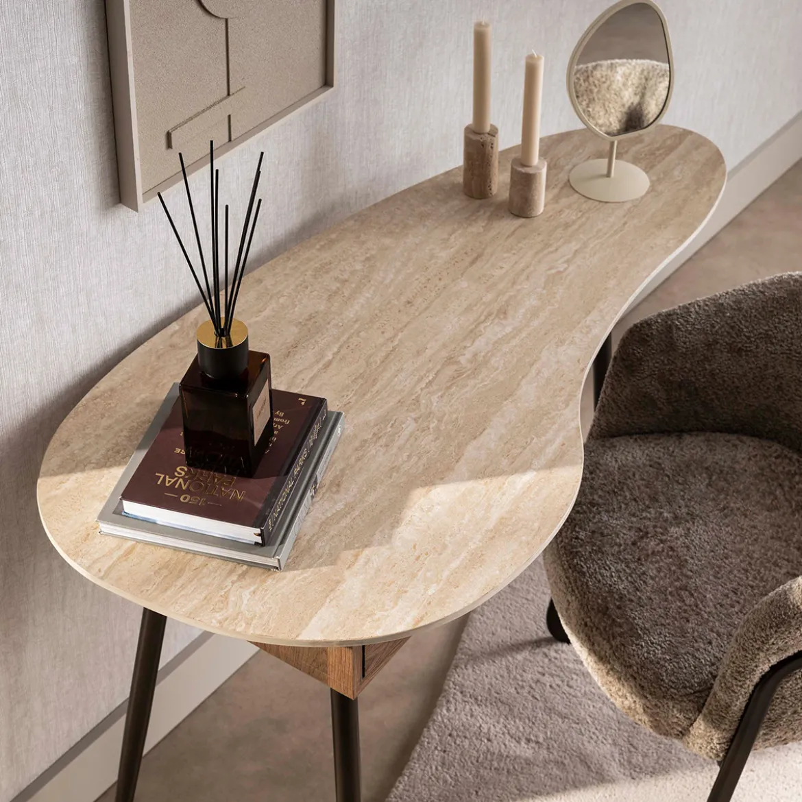 Kaptafel met travertinlook blad - Giani Travino