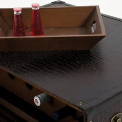 Kist salontafel bruin leer op wielen - Kare Design Colonial