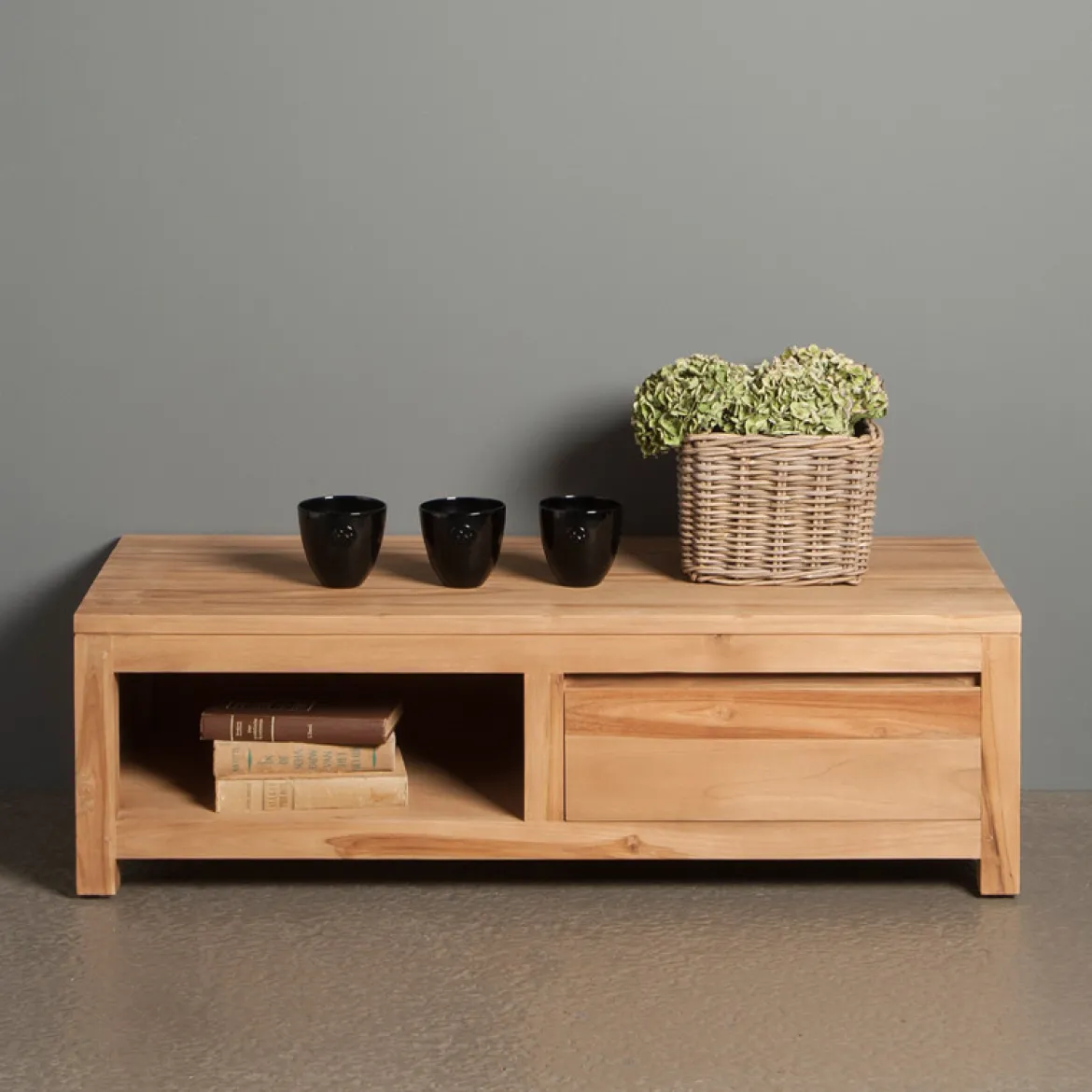 Laag tv-meubel teak - 1 lade - 120cm - Tower Living Corona