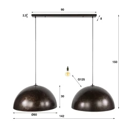 2-lichts hanglamp met metalen kappen - Santa Dome