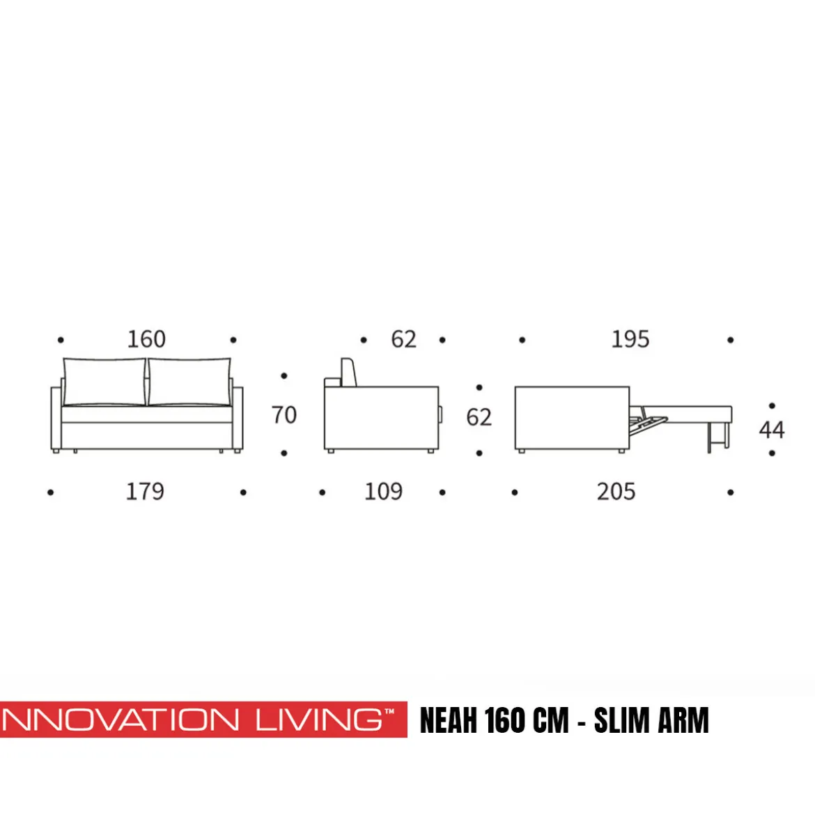 Luxe slaapbank 2-persoons - Innovation Living Neah 160 Slim Arm