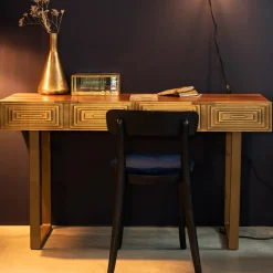 Mangohouten sidetable met goud - Dutchbone Volan