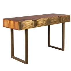 Mangohouten sidetable met goud - Dutchbone Volan
