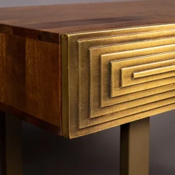 Mangohouten sidetable met goud - Dutchbone Volan