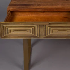 Mangohouten sidetable met goud - Dutchbone Volan