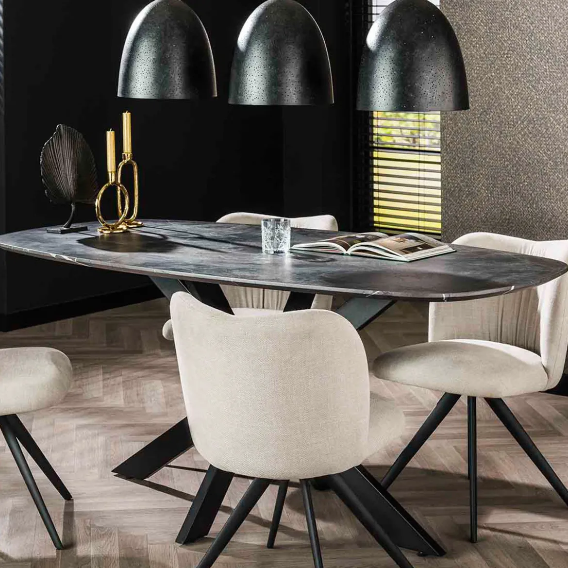 Marmer look eettafel deens ovaal - Giani Marmer Melamine