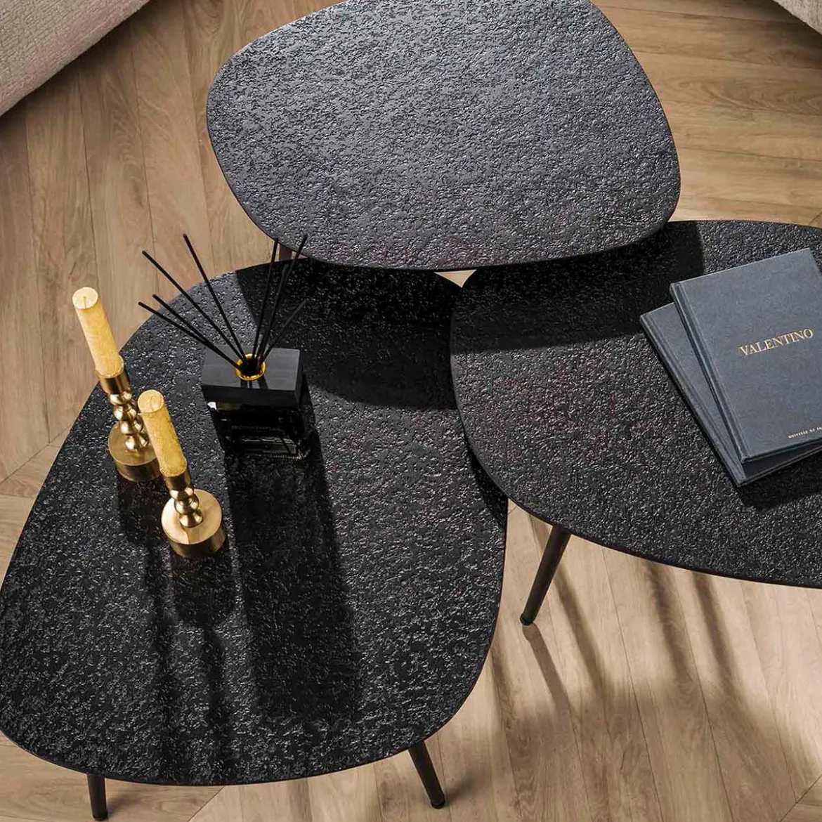 Metallic antraciet salontafel set organisch - Giani Iron