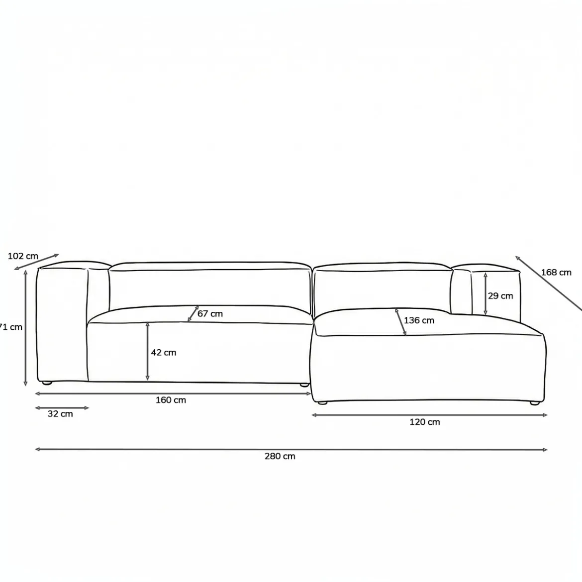 Moderne bank met chaise longue samenstellen - Bodio Luke