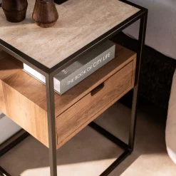 Nachtkastje eiken met travertinblad - Giani Cassetto