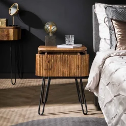 Nachtkastje hout met ribbels - Giani Wave