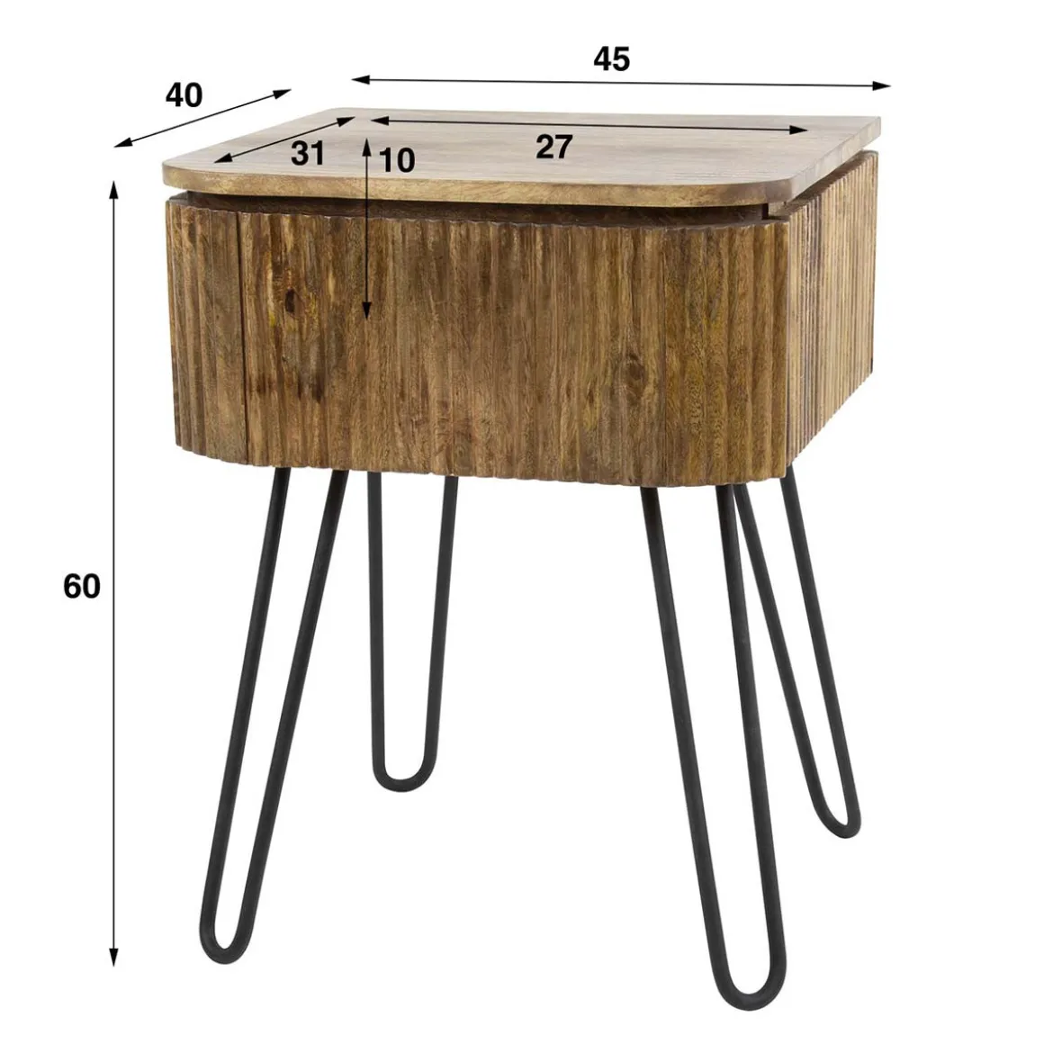 Nachtkastje hout met ribbels - Giani Wave