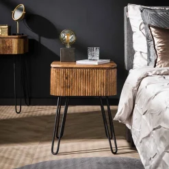Nachtkastje hout met ribbels - Giani Wave