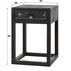 Nachtkastje zwart hout met lade - Giani Black Square