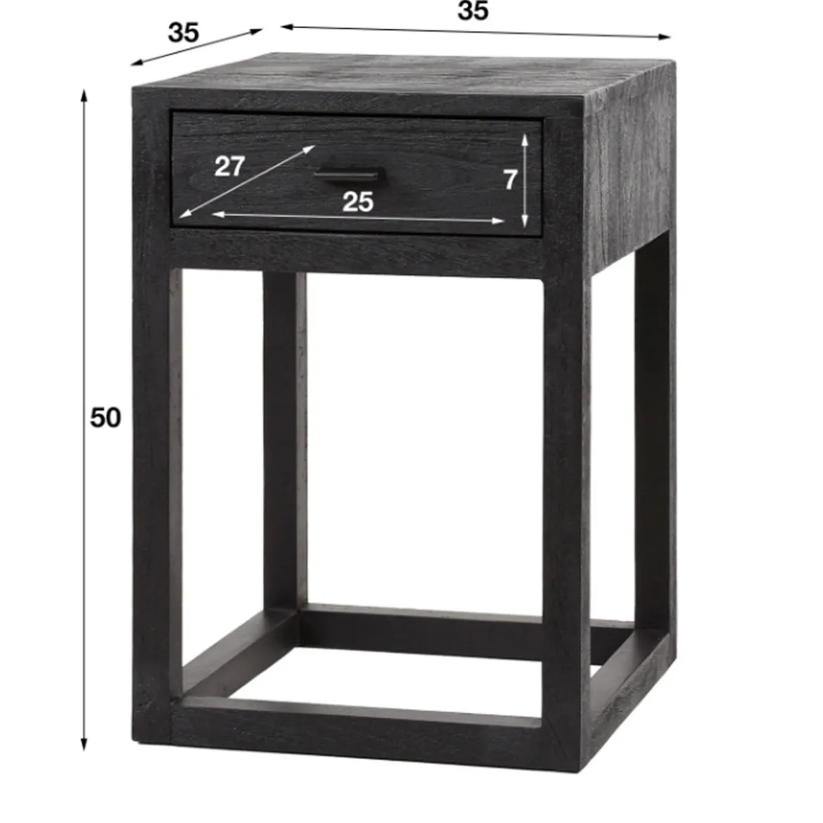 Nachtkastje zwart hout met lade - Giani Black Square