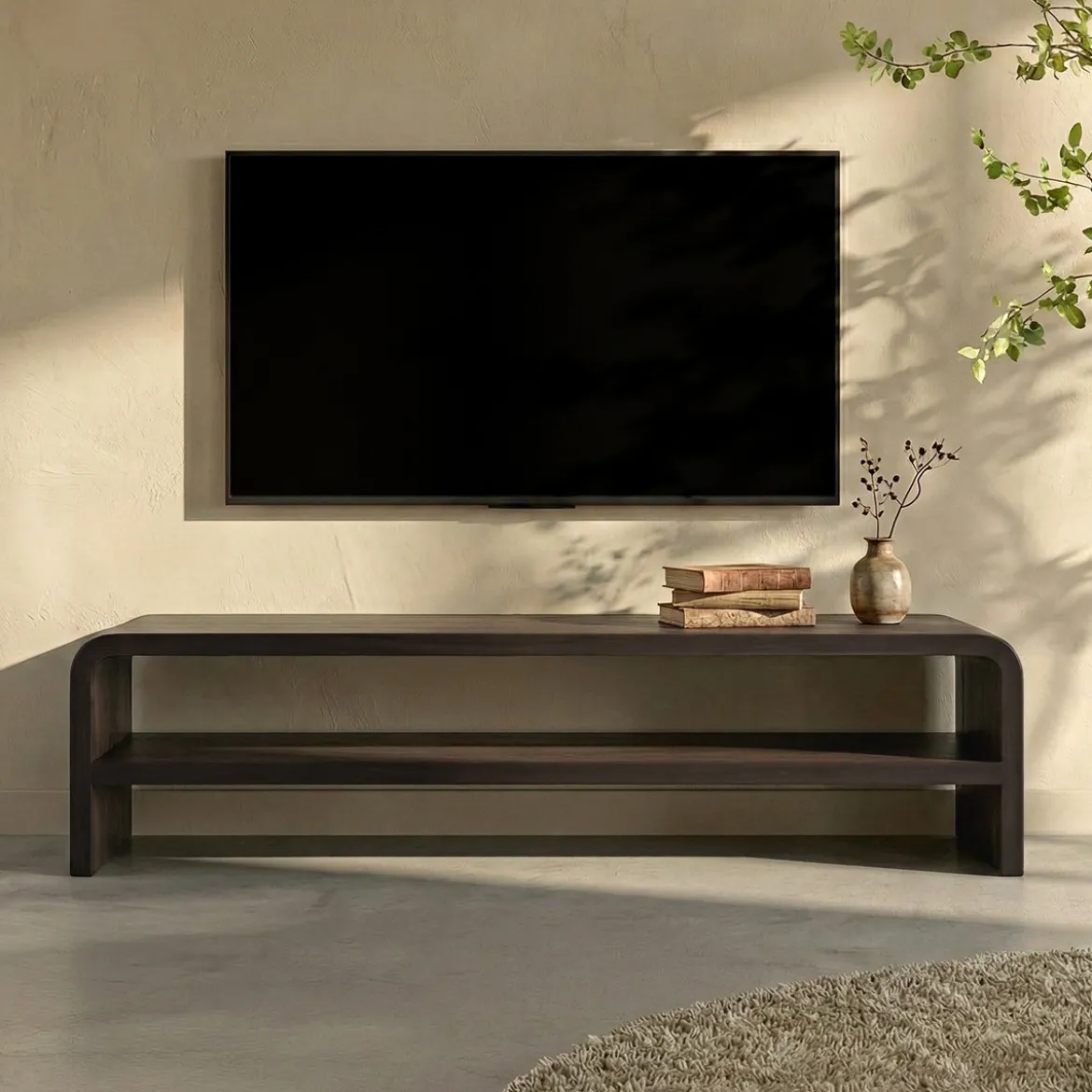 Open tv-meubel gebogen hout - Bodio Ayan