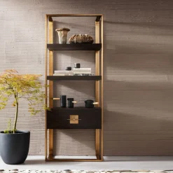 Open wandkast messing met hout - Kare Design Osaka