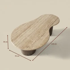 Organische salontafel travertin blad - Bodio Atlas