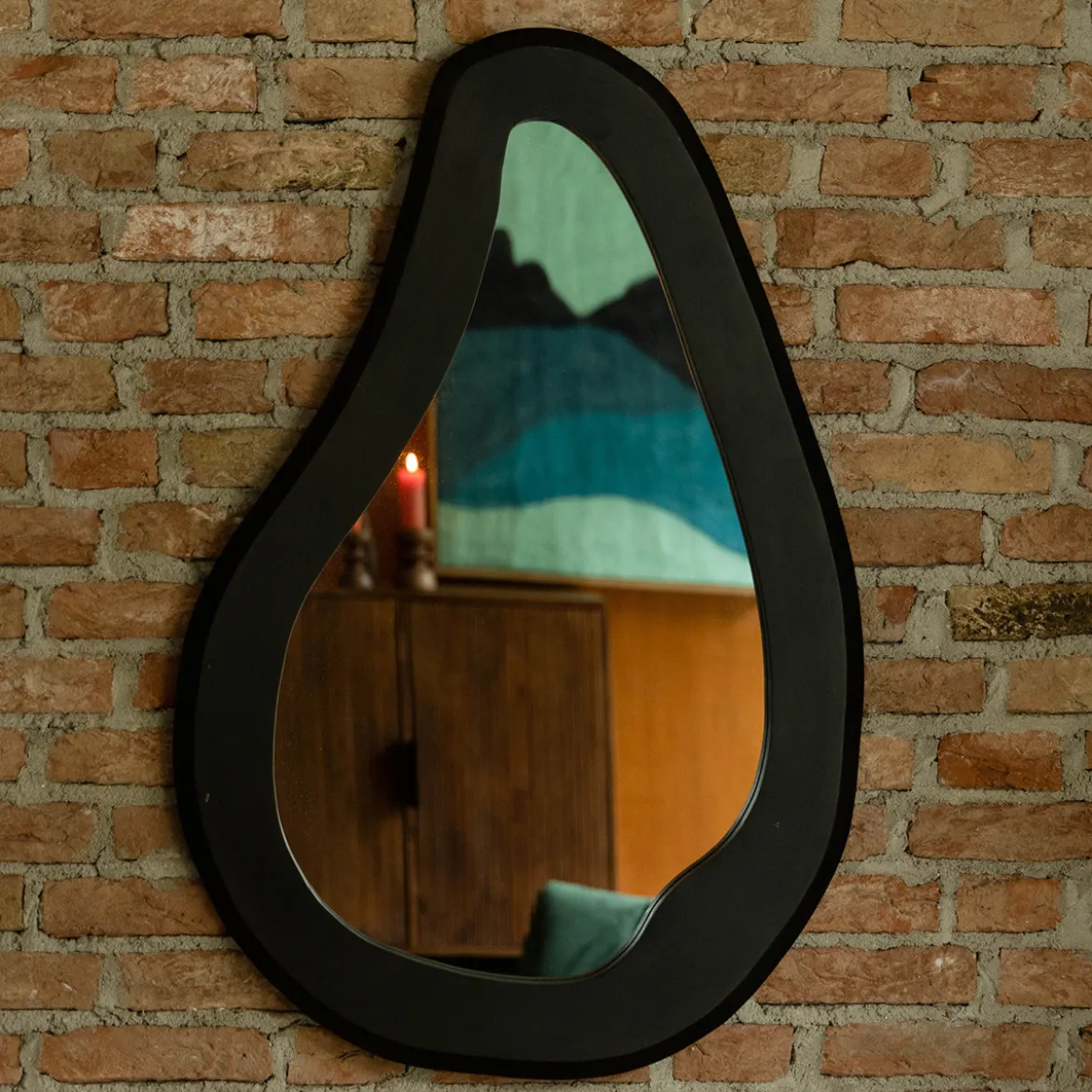 Organische spiegel zwart hout - Dutchbone Aren Wood