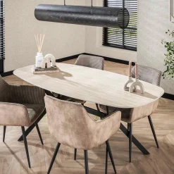 Ovale eettafel beige keramiek travertin - Giani Ceramic