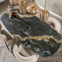 Ovale eettafel marmerlook zwart goud - Giani Spider Ceramic