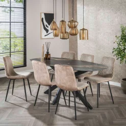 Ovale eettafel marmerlook zwart goud - Giani Spider Ceramic